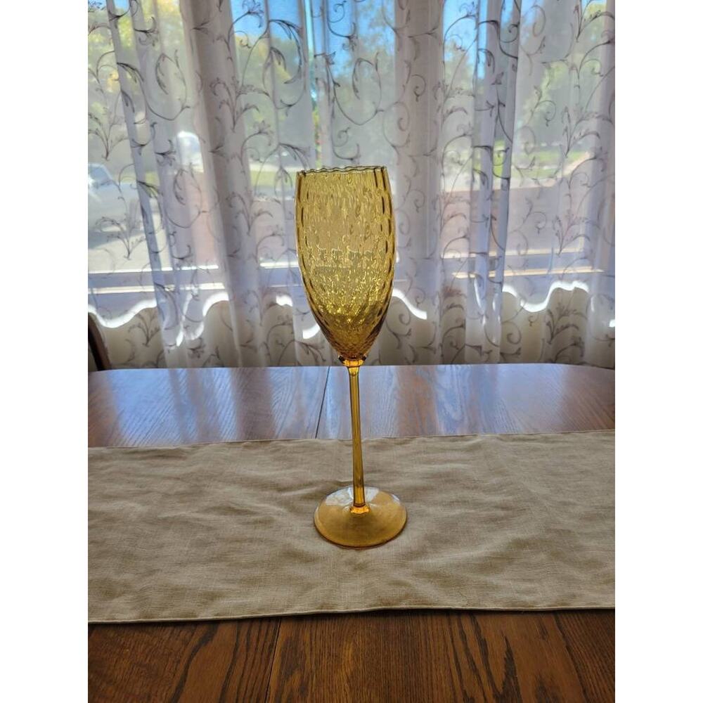 Vintage Amber Empoli Goblet Diamond Optic, Italian Art Glass Vase 17-1/4"